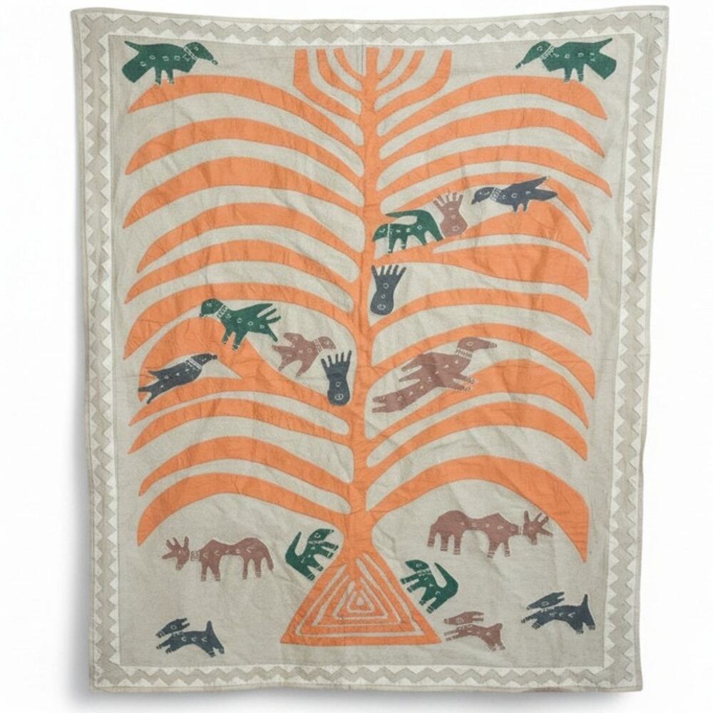 Curiosity egyptian folk art tapestry Tree of Life 3X2.5"ft textile primitive